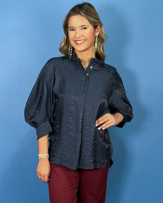 Starry Night Ruffle Neck Puff Sleeve Top - All About You