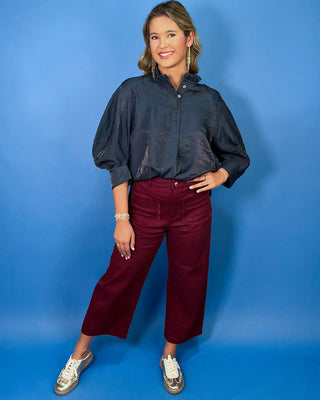 Starry Night Ruffle Neck Puff Sleeve Top - All About You
