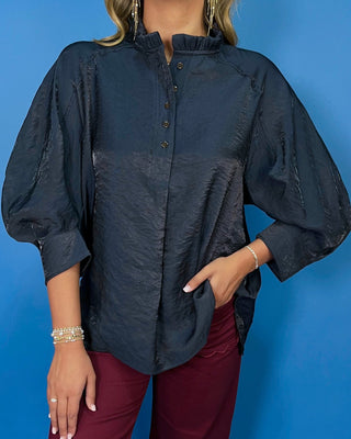 Starry Night Ruffle Neck Puff Sleeve Top - All About You