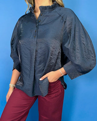 Starry Night Ruffle Neck Puff Sleeve Top - All About You