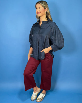 Starry Night Ruffle Neck Puff Sleeve Top - All About You