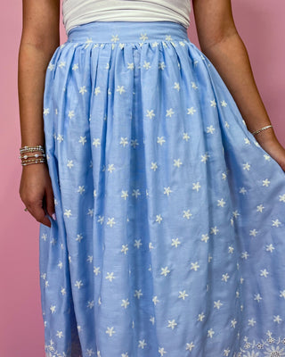 Sweet Daisy Blue Midi Lined Skirt - All About You