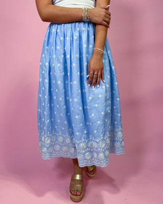 Sweet Daisy Blue Midi Lined Skirt - All About You