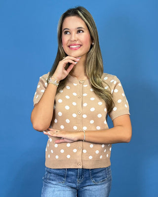 Sweet Latte Polka Dot Button Down Cardigan Top - All About You