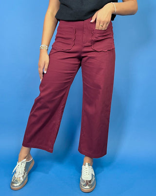 Sweet Magnolia Wine Scallop Pocket HR Pants - All About You