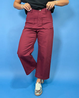 Sweet Magnolia Wine Scallop Pocket HR Pants - All About You