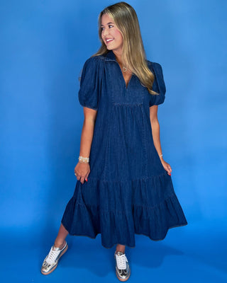 Sweet on Denim Tiered Midi Dress - All About You