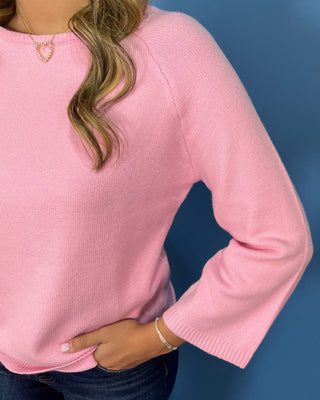 Sweet Peony Pink Long Sleeve Crewneck Knit Sweater - All About You