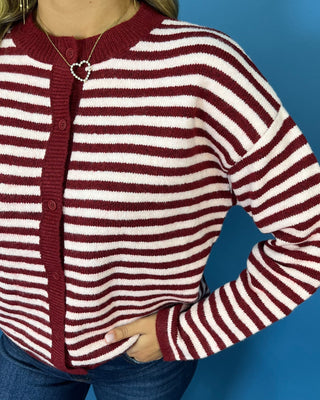 Sweetheart Moments Pink & Red Striped Cardigan Sweater - All About You