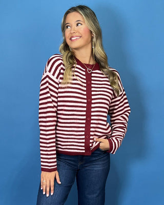 Sweetheart Moments Pink & Red Striped Cardigan Sweater - All About You