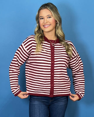Sweetheart Moments Pink & Red Striped Cardigan Sweater - All About You