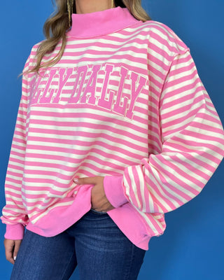 Sweetheart Stripe Dilly Dally Mock Neck Sweatshirt - All About You