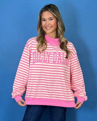Sweetheart Stripe Dilly Dally Mock Neck Sweatshirt - All About You