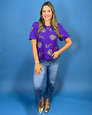 Tailgate Glam Sequin & Embroidery Puff Sleeve Top - All About You