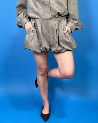 Taupe Harvest Moon Bubble Hem Jacket & Shorts Set - All About You