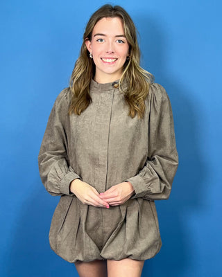 Taupe Harvest Moon Bubble Hem Jacket & Shorts Set - All About You