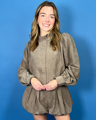 Taupe Harvest Moon Bubble Hem Jacket & Shorts Set - All About You