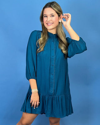 Teal Grace Button Front Lace Detail Mini Dress - All About You
