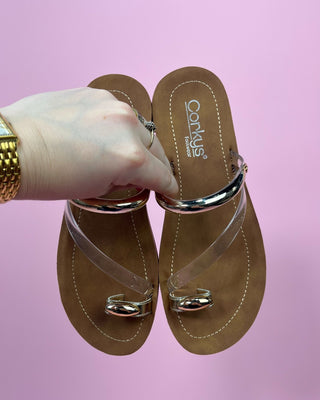 The Ariana Gold Detail Clear Sandal - All About You