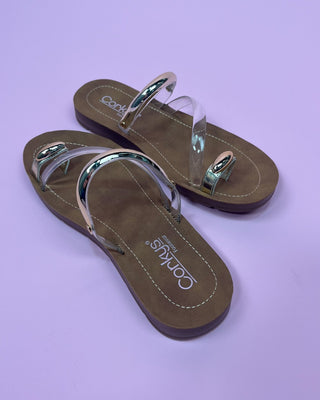 The Ariana Gold Detail Clear Sandal - All About You