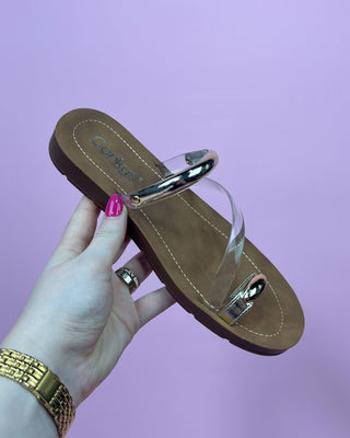 The Ariana Gold Detail Clear Sandal - All About You