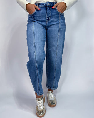 The Billie Front Seam Crop Barrel Jeans - All About You