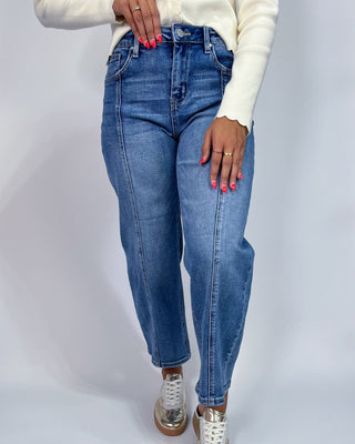 The Billie Front Seam Crop Barrel Jeans - All About You
