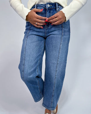 The Billie Front Seam Crop Barrel Jeans - All About You