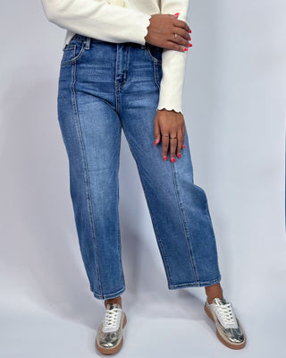 The Billie Front Seam Crop Barrel Jeans - All About You