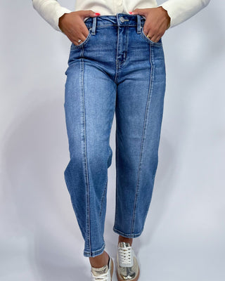 The Billie Front Seam Crop Barrel Jeans - All About You