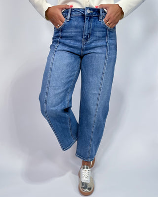 The Billie Front Seam Crop Barrel Jeans - All About You