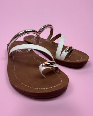 The Birdie Gold Detail White Sandal - All About You