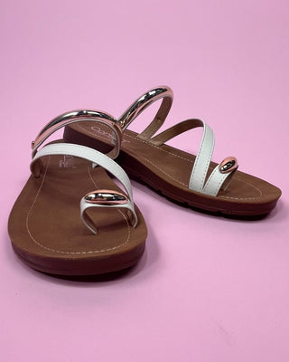 The Birdie Gold Detail White Sandal - All About You