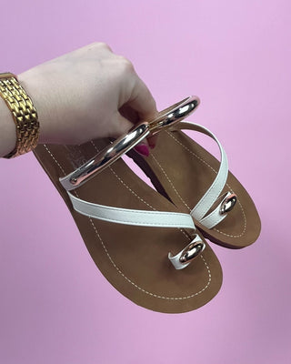 The Birdie Gold Detail White Sandal - All About You