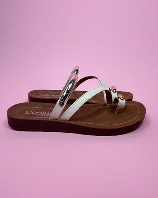 The Birdie Gold Detail White Sandal - All About You