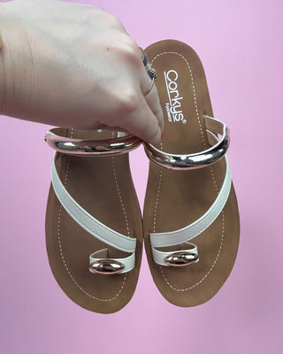 The Birdie Gold Detail White Sandal - All About You