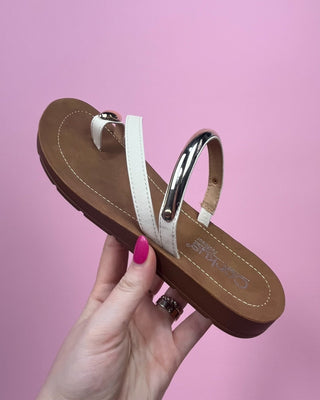 The Birdie Gold Detail White Sandal - All About You