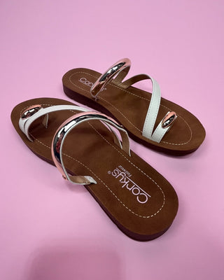 The Birdie Gold Detail White Sandal - All About You