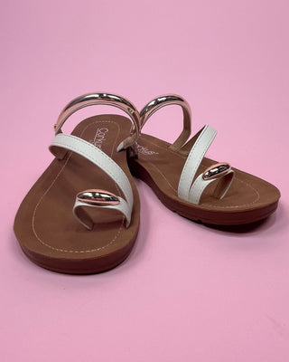 The Birdie Gold Detail White Sandal - All About You