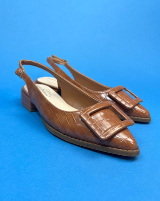 The Brielle Cognac Croc Buckle Slingback Heels - All About You