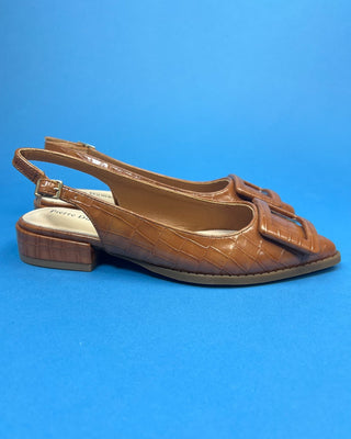 The Brielle Cognac Croc Buckle Slingback Heels - All About You