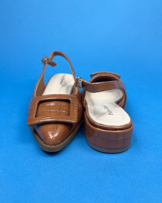 The Brielle Cognac Croc Buckle Slingback Heels - All About You