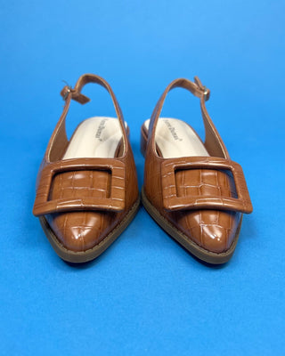 The Brielle Cognac Croc Buckle Slingback Heels - All About You