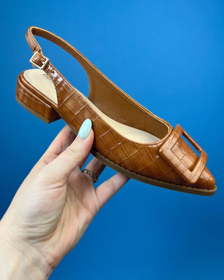 The Brielle Cognac Croc Buckle Slingback Heels - All About You