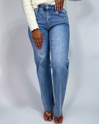 The Delilah MR Stripe Light Wash Jeans - All About You