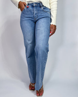 The Delilah MR Stripe Light Wash Jeans - All About You