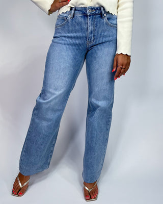 The Delilah MR Stripe Light Wash Jeans - All About You