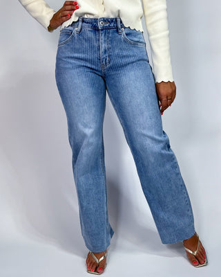The Delilah MR Stripe Light Wash Jeans - All About You