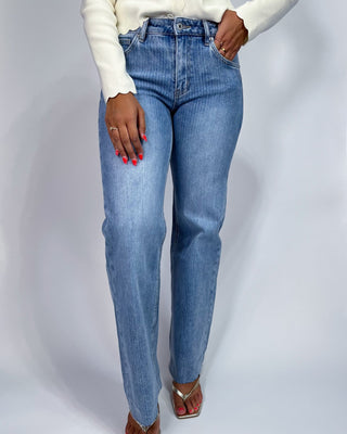 The Delilah MR Stripe Light Wash Jeans - All About You