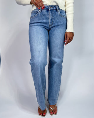 The Delilah MR Stripe Light Wash Jeans - All About You